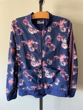 Lija Style Bomber Jacket Windbreaker Floral Golf Breathable Activewear Blue Pink